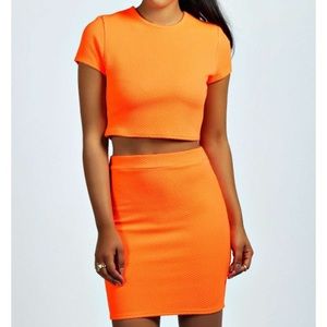 Boohoo Neon coral co-ordinates set