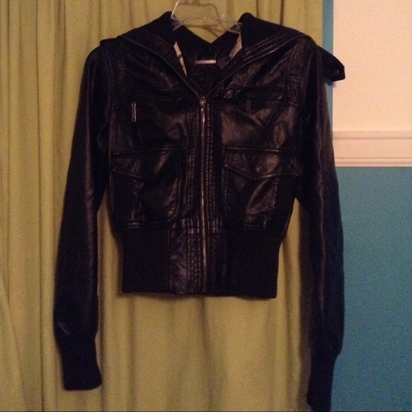 Jou jou black leather crop jacket size medium - Picture 1 of 3