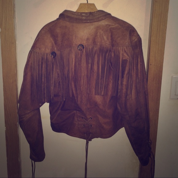 Brown leather fringe jacket