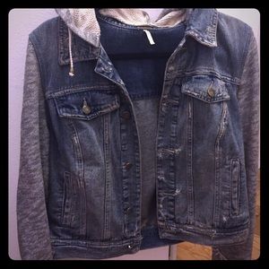 Free People Knit Hooded Denim Jacket