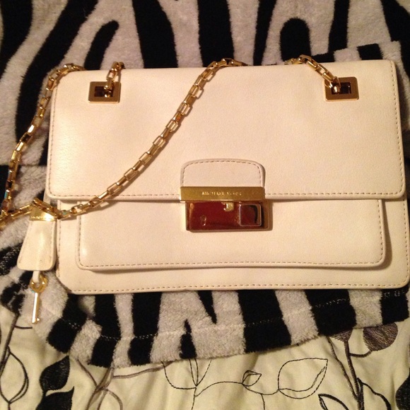 Michael Kors gold chain white oversized clutch
