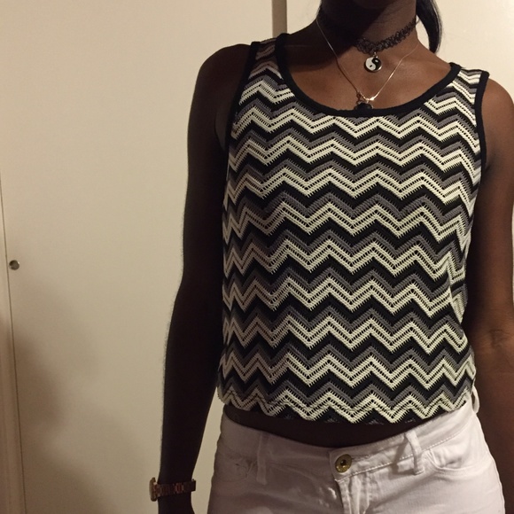 Grey, white and black chevron top.