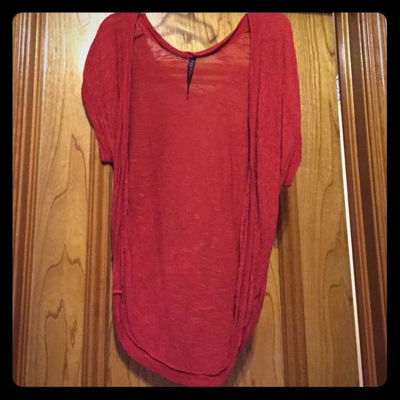 Red knit cardigan