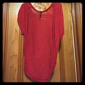 Red knit cardigan