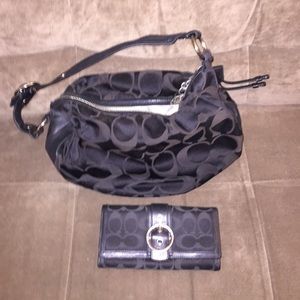 Medium black Coach Hobo bag with matching wallet