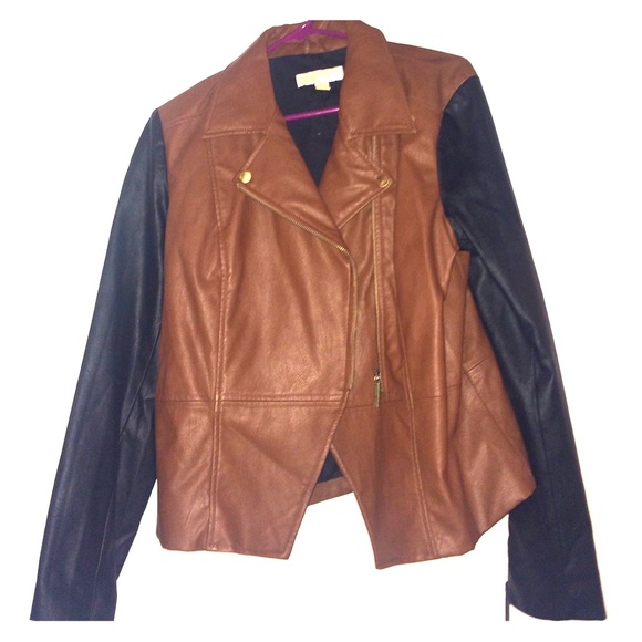 Michael Kors black and brown leather jacket