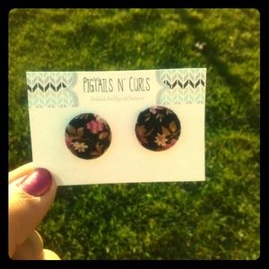 Black Floral Fabric Earrings