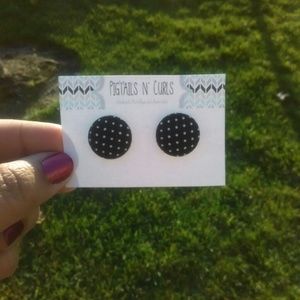 Black Polka Dot Fabric Earrings