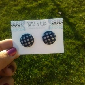 Silver Stars Fabric Earrings