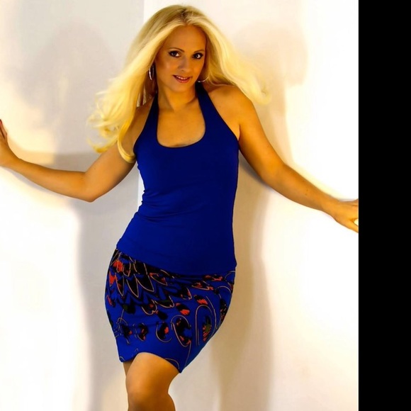 Royal blue print mini skirt