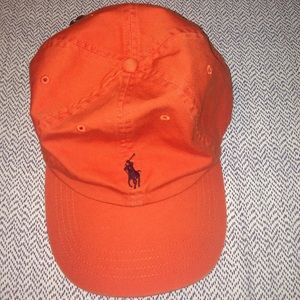 Orange polo leather strap back hat