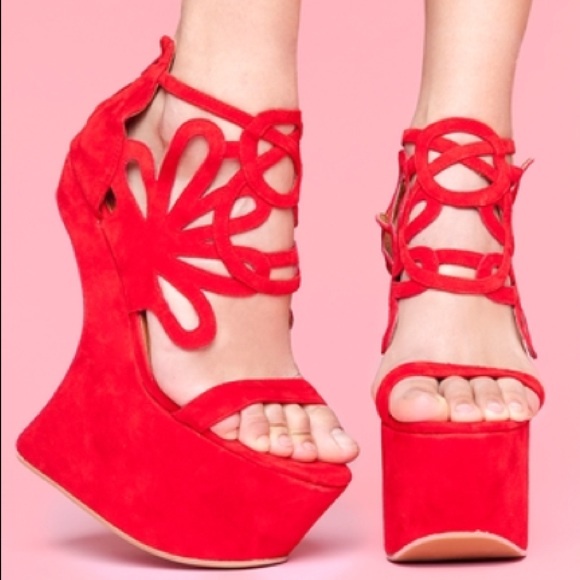 Jeffrey Campbell Red Suede Corleone Platforms