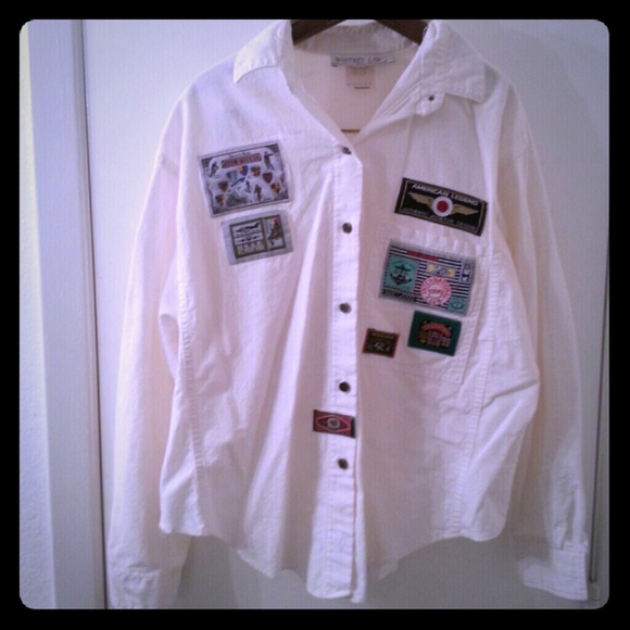 Whitney Lang white Military long sleeved shirt.