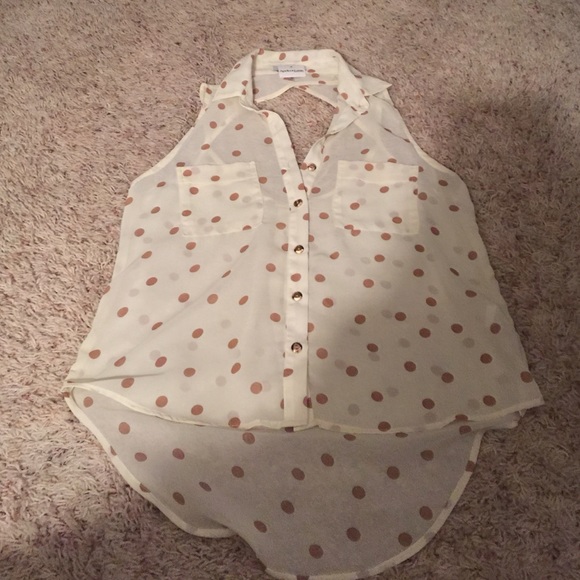 Polka Dot Open Back Tank! Gold Details. Collar