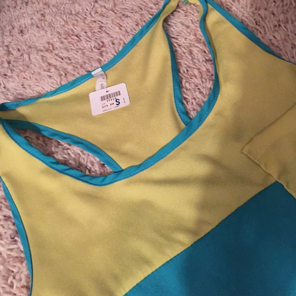 Colorblock Racerback Tank. Lime/Turquoise/Purple - Picture 2 of 3