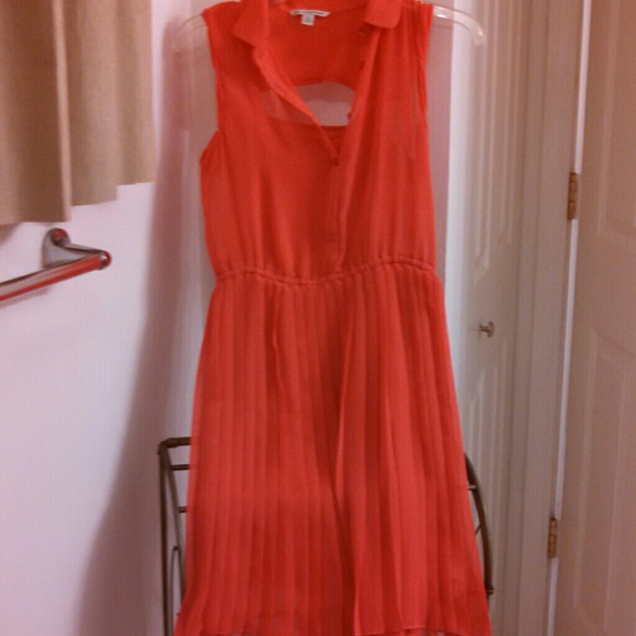 Neon Coral Button Up Dress