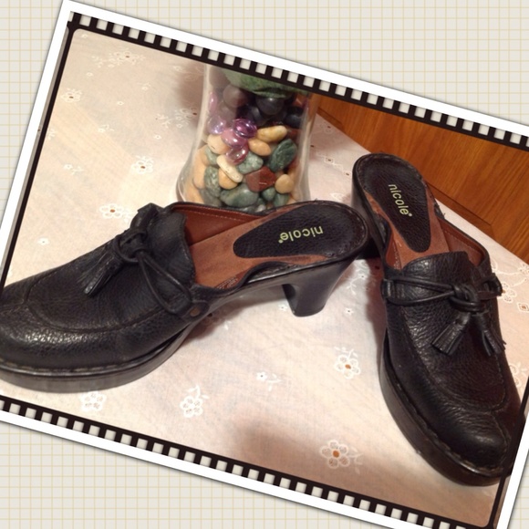Black leather slip-ons