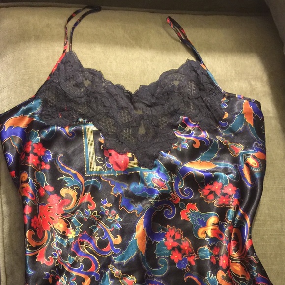 V S -Black silk-like Nighty W/ Bright Floral Print