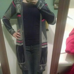 Long grey and pink Aztec cardigan