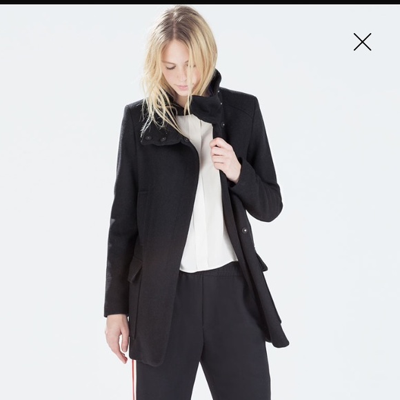 Zara Black Funnel Coat size Small