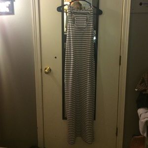 Grey and white striped maxi dress
