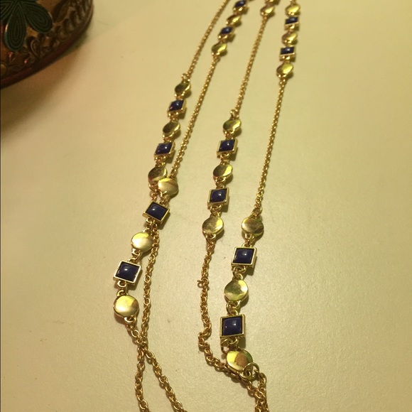 long gold and blue necklace - Picture 2 of 2