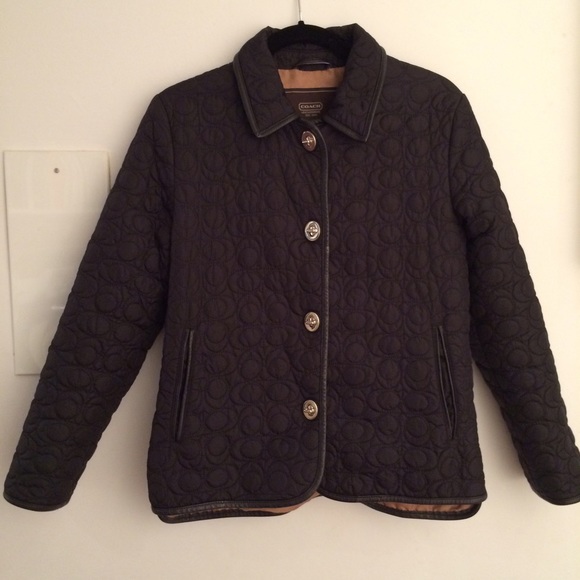 Coach black quilted jacket leather trim