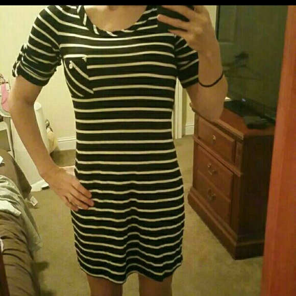 Black/white striped dress
