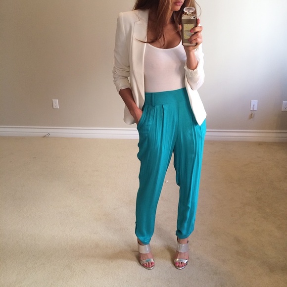 • SOLD • High Waist Aqua Trousers M - Picture 2 of 4