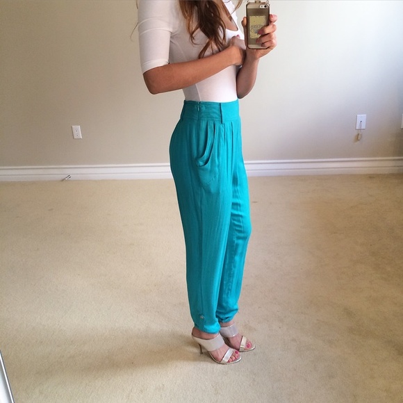 • SOLD • High Waist Aqua Trousers M - Picture 3 of 4