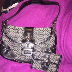 Black and grey coach purse with matching wallet