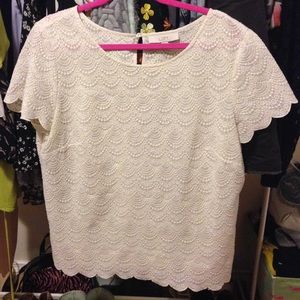 Scallop off white blouse