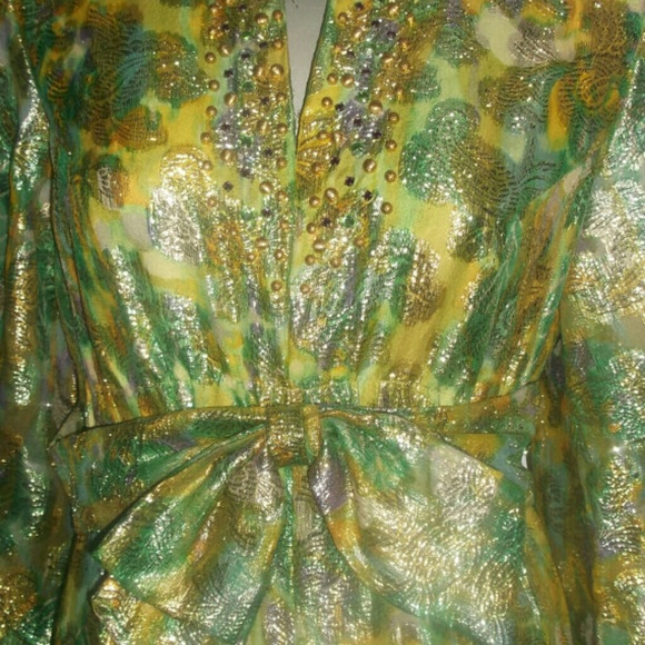 SOLD VTG Dan Lee Metallic Beads Brocade Jumpsuit - Picture 2 of 4