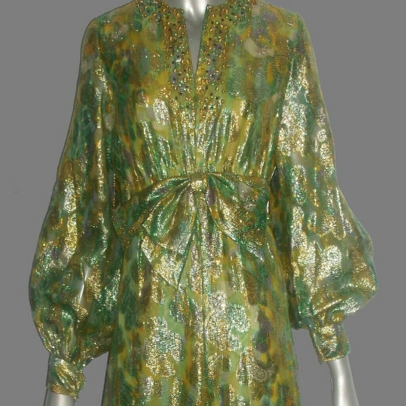 SOLD VTG Dan Lee Metallic Beads Brocade Jumpsuit - Picture 4 of 4