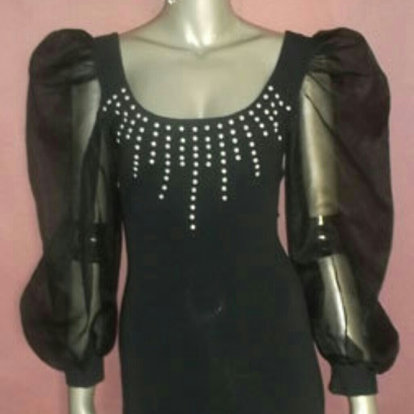 SOLDVTG Black See Thru Organza Puff Slv Mini Dress - Picture 3 of 4