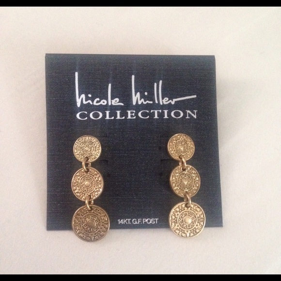 Nicole Miller Gold Aztec Earrings 14 KT G.F. Post