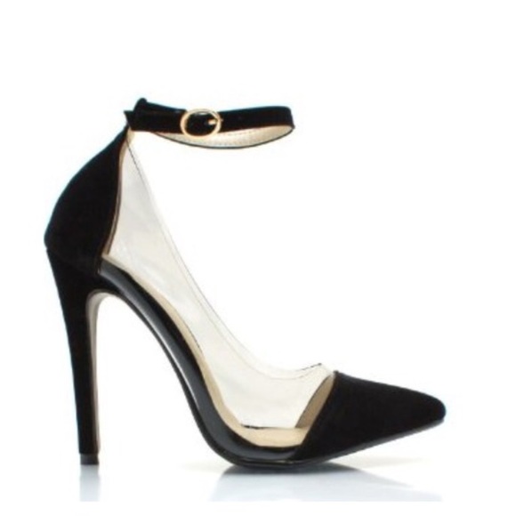 Liliana black women's heels with clear features
