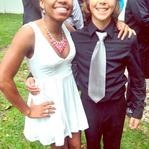 White Low v-neck Dress