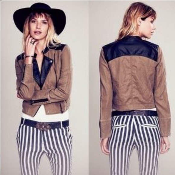 Free People Jackets & Blazers - NWT Free People Taupe Linen/Vegan Leather Jacket