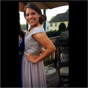 Light Grey Beaded Prom Dress with Designed Back