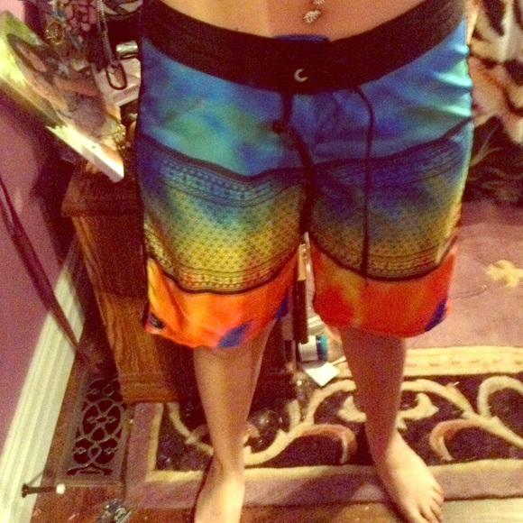 Rainbow Billabong board shorts!