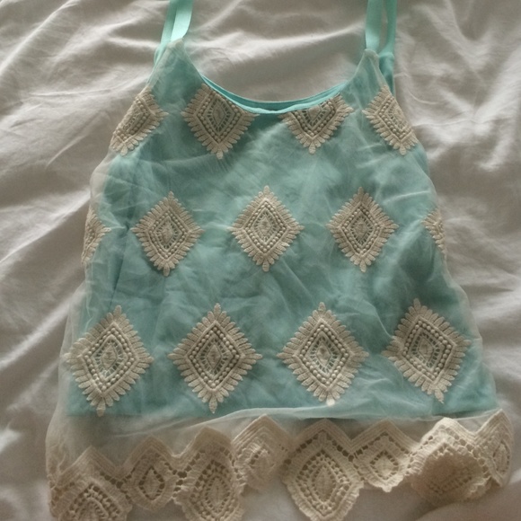 adorable mint lace patterned crop top