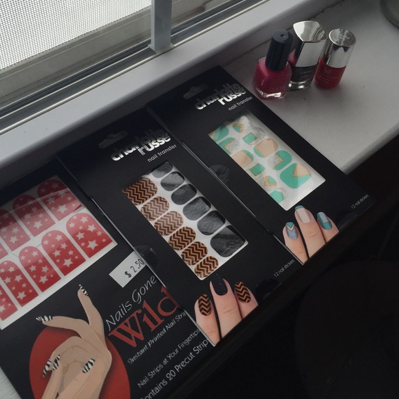 Other - 3 mini nail polishes and 3 packs of nail strips