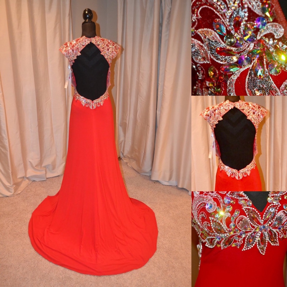 Tony Bowls Le Gala 114547 Red Jersey Flare Gown