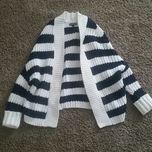 Express navy and ivory striped cardigan sweater