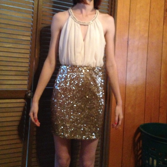 Cream and gold night out on the town dress