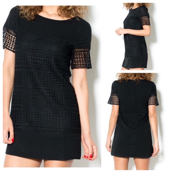 Dresses & Skirts - Small black t shirt dress mesh laser cut out new