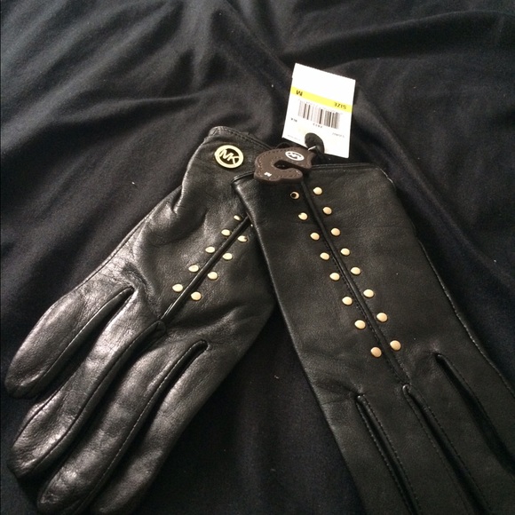 Michael Kors Black leather gloves with gold studs