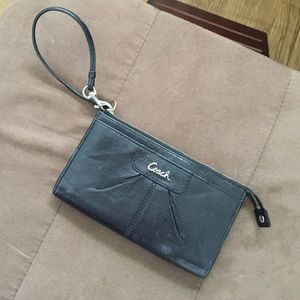 Black leather coach wristlet