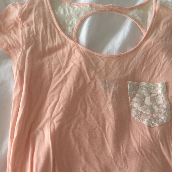 peach lace cut out shirt